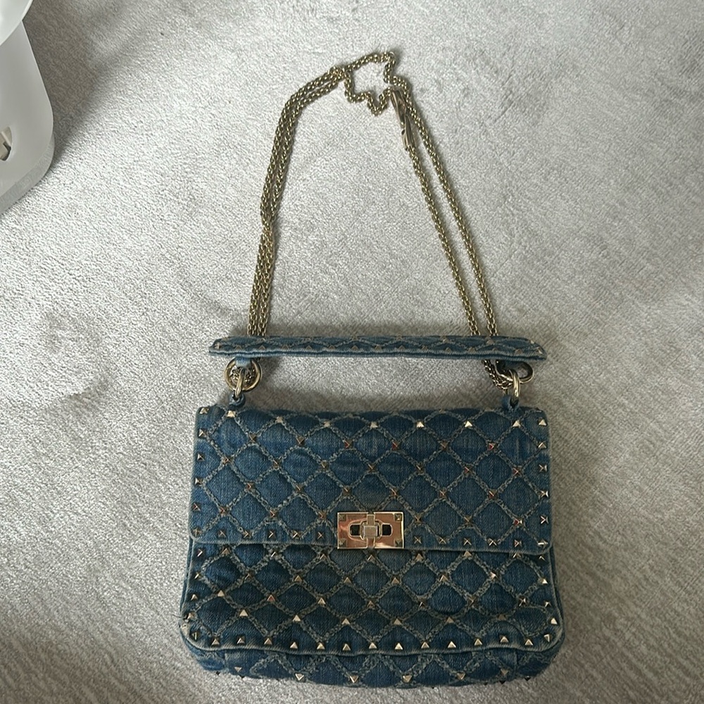 Valentino denim rockstud chain bag